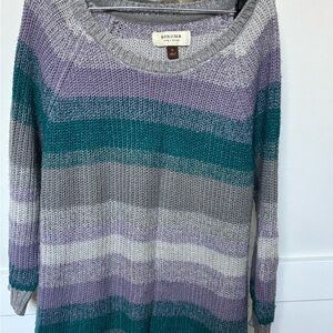 Sonoma Striped Knit Sweater - Gray, Purple & Teal size Medium